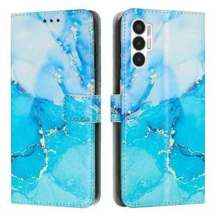 For Tecno Pova 3 Painted Marble Pattern Leather Phone Case(Blue Green)