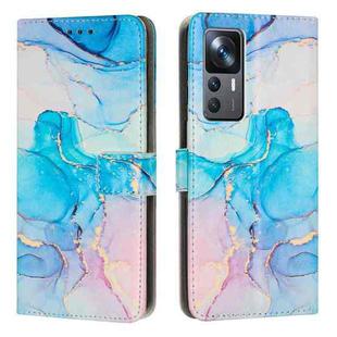 For Xiaomi 12T / 12T Pro Painted Marble Pattern Leather Phone Case(Pink Green)