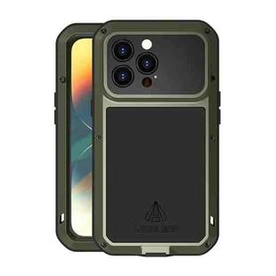 For iPhone 14 Pro Max LOVE MEI Metal Shockproof Life Waterproof Dustproof Phone Case(Army Green)