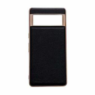 For Google Pixel 6 Waves Series Nano Electroplating Genuine Leather Phone Case(Black)