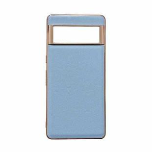 For Google Pixel 6 Waves Series Nano Electroplating Genuine Leather Phone Case(Blue)