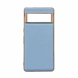 For Google Pixel 7 Waves Series Nano Electroplating Genuine Leather Phone Case(Blue)