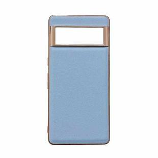 For Google Pixel 7 Pro Waves Series Nano Electroplating Genuine Leather Phone Case(Blue)