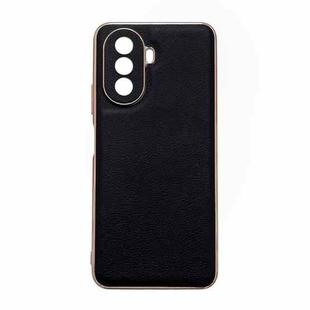 For Huawei Enjoy 50 / nova Y70 Plus / nova Y70 4G Waves Series Nano Electroplating Genuine Leather Phone Case(Black)
