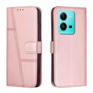For vivo V25 / V25e Stitching Calf Texture Buckle Leather Phone Case(Pink)