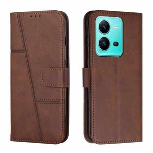 For vivo V25 / V25e Stitching Calf Texture Buckle Leather Phone Case(Brown)