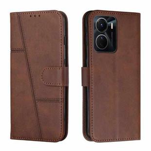 For vivo Y16 / Y02S Stitching Calf Texture Buckle Leather Phone Case(Brown)