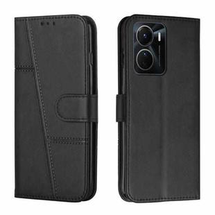For vivo Y16 / Y02S Stitching Calf Texture Buckle Leather Phone Case(Black)
