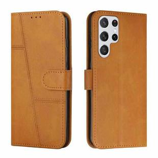 For Samsung Galaxy S23 Ultra 5G Stitching Calf Texture Buckle Leather Phone Case(Yellow)