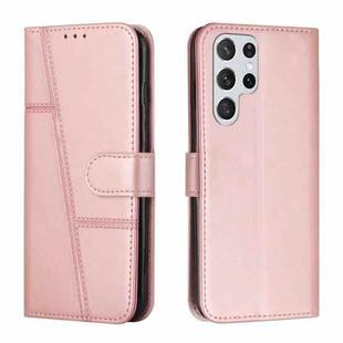 For Samsung Galaxy S23 Ultra 5G Stitching Calf Texture Buckle Leather Phone Case(Pink)