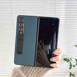 For Samsung Galaxy Z Fold3 5G Litchi Texture Metal Stand Folding Phone Case(Grass Green)