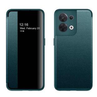For OPPO Reno8 Magnetic Side Window View Flip Leather Phone Case(Green)