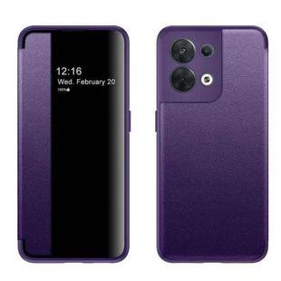 For OPPO Reno8 Magnetic Side Window View Flip Leather Phone Case(Purple)