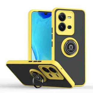 For vivo V25 Q Shadow 1 Series TPU + PC Phone Case with Ring(Yellow)