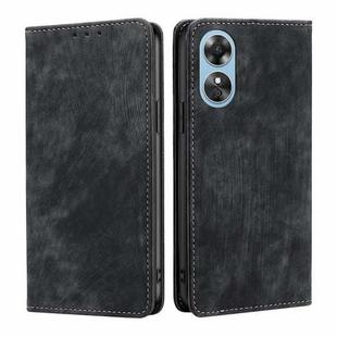 For OPPO A17 RFID Anti-theft Brush Magnetic Leather Phone Case(Black)