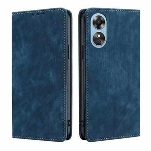 For OPPO A17 RFID Anti-theft Brush Magnetic Leather Phone Case(Blue)