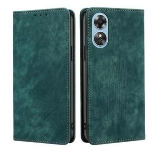 For OPPO A17 RFID Anti-theft Brush Magnetic Leather Phone Case(Green)