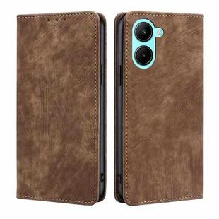 For Realme C33 4G RFID Anti-theft Brush Magnetic Leather Phone Case(Brown)