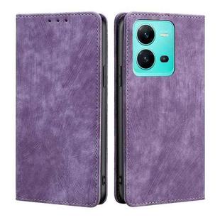 For vivo V25 5G/V25e 5G RFID Anti-theft Brush Magnetic Leather Phone Case(Purple)