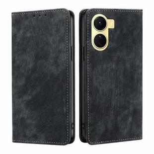 For vivo Y16 4G/Y02s 4G RFID Anti-theft Brush Magnetic Leather Phone Case(Black)