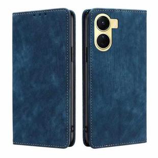 For vivo Y16 4G/Y02s 4G RFID Anti-theft Brush Magnetic Leather Phone Case(Blue)