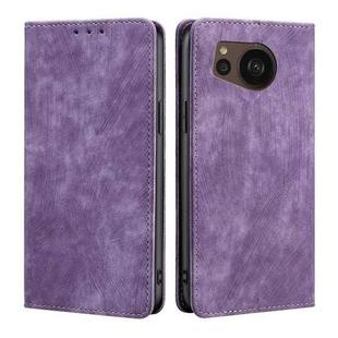For Sharp Aquos sense7 Plus RFID Anti-theft Brush Magnetic Leather Phone Case(Purple)