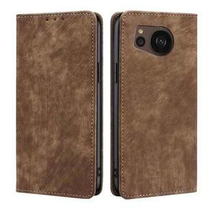 For Sharp Aquos sense7 Plus RFID Anti-theft Brush Magnetic Leather Phone Case(Brown)