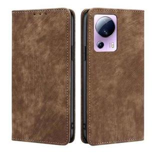 For Xiaomi Civi 2 5G RFID Anti-theft Brush Magnetic Leather Phone Case(Brown)