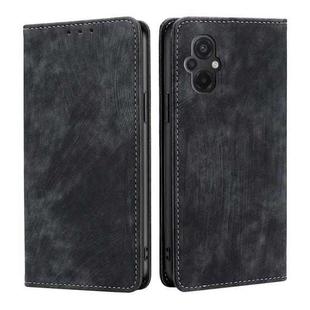 For Xiaomi Poco M5 4G RFID Anti-theft Brush Magnetic Leather Phone Case(Black)