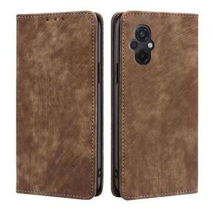 For Xiaomi Poco M5 4G RFID Anti-theft Brush Magnetic Leather Phone Case(Brown)