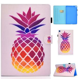 For Galaxy Tab S6 Lite Sewing Thread Horizontal Painted Flat Leather Case with Sleep Function & Pen Cover & Anti Skid Strip & Card Slot & Holder(Pink Pineapple)