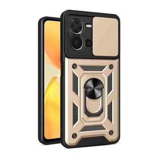 For vivo Y35 4G Sliding Camera Cover Design TPU+PC Phone Case(Gold)