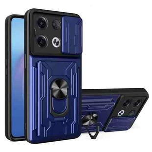 For OPPO Reno8 Pro 5G Sliding Camshield TPU+PC Phone Case with Card Slot(Blue)