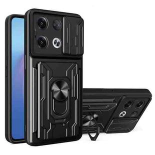 For OPPO Reno8 Pro 5G Sliding Camshield TPU+PC Phone Case with Card Slot(Black)