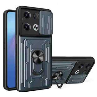 For OPPO Reno8 Pro 5G Sliding Camshield TPU+PC Phone Case with Card Slot(Grey)