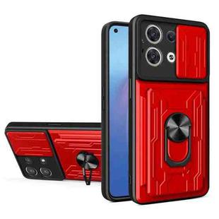 For OPPO Reno8 5G Sliding Camshield TPU+PC Phone Case with Card Slot(Red)