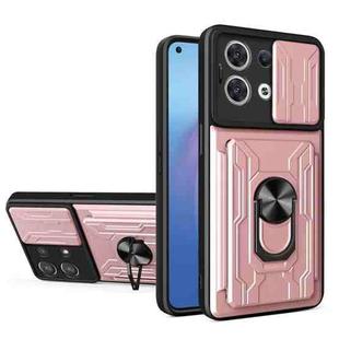 For OPPO Reno8 5G Sliding Camshield TPU+PC Phone Case with Card Slot(Rose Gold)