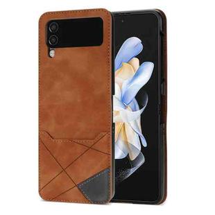 For Samsung Galaxy Z Flip3 5G Line Stitching Phone Leather Case with Card Slot(Brown)