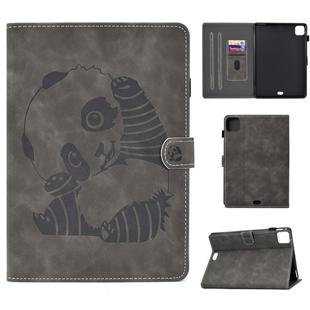 For iPad Pro 11 (2020) Embossing Sewing Thread Horizontal Painted Flat Leather Tablet Case with Sleep Function & Pen Cover & Anti Skid Strip & Card Slot & Holder(Gray)