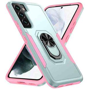 For Samsung Galaxy S23 5G Pioneer Armor PC + TPU Holder Phone Case(Green + Pink)