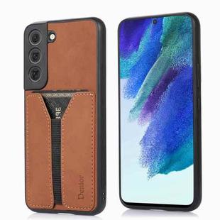 For Samsung Galaxy S22 5G Denior DV Elastic Card PU Back Cover Phone Case(Brown)