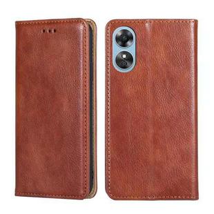 For OPPO A17 Gloss Oil Solid Color Magnetic Leather Phone Case(Brown)