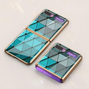 For Galaxy Z Flip GKK Glass + PC Foldable Painted Pattern Case(Blue Rhombus)