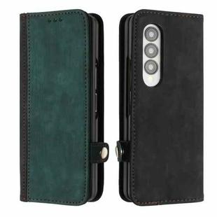 For Samsung Galaxy Z Fold 3 5G Side Buckle Double Fold Leather Phone Case(Dark Green)
