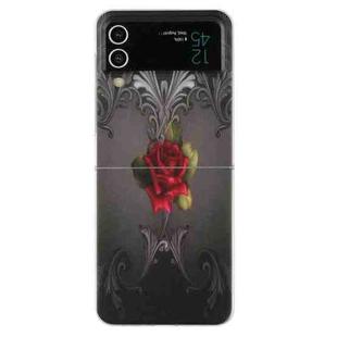 For Samsung Galaxy Z Flip 4 5G Foldable Colored Drawing PC Phone Case(Rose On Black)