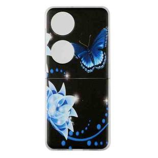 For Huawei P50 Pocket Foldable Colored Drawing PC Phone Case(Blue Butterfly Flower)