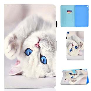 For Galaxy Tab S6 Lite Sewing Thread Horizontal Painted Flat Leather Case with Pen Cover & Anti Skid Strip & Card Slot & Holder(White Cat)