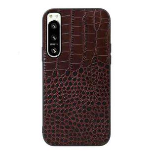 For Sony Xperia 5 IV Crocodile Texture Genuine Leather Phone Case(Coffee)