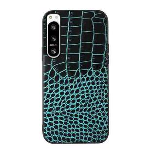 For Sony Xperia 5 IV Crocodile Texture Genuine Leather Phone Case(Cyan Blue)