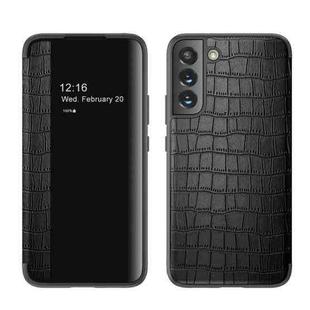 For Samsung Galaxy S23 5G Crocodile Texture Window View Leather Phone Case(Black)